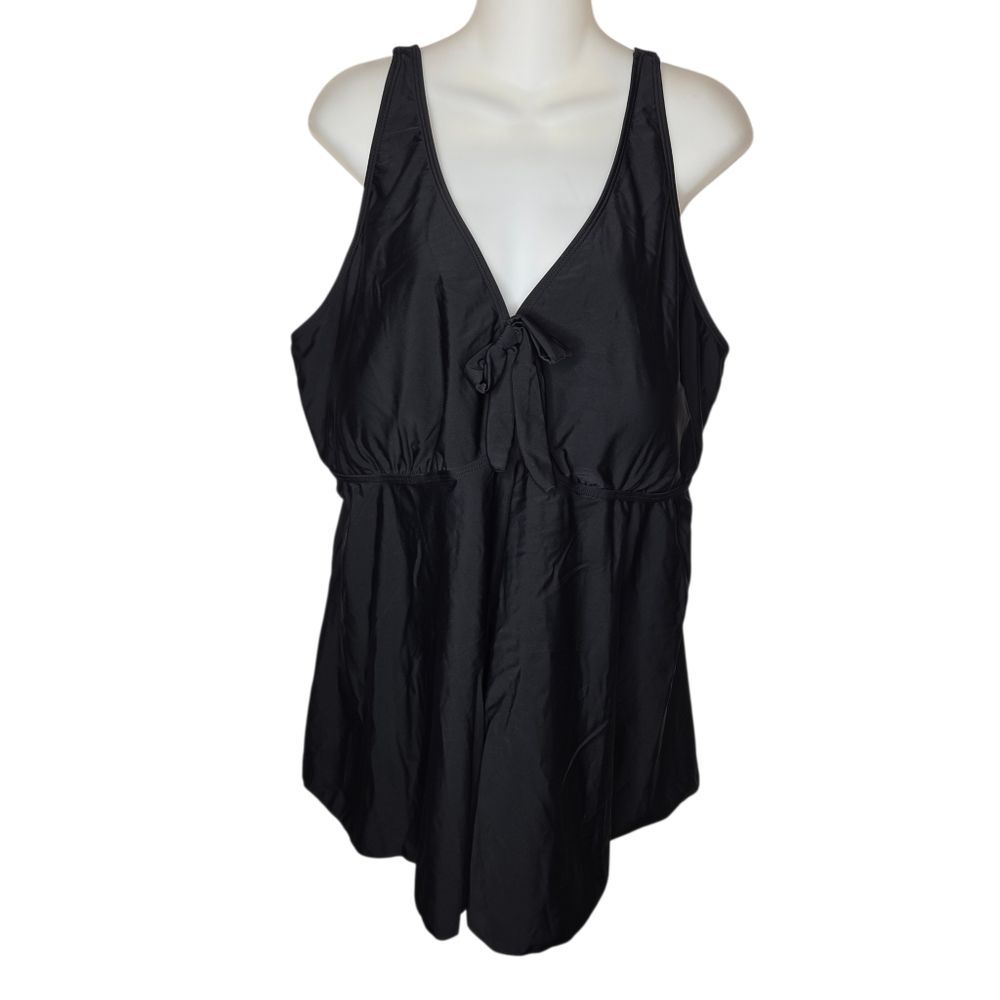 Yonique Nwot Solid Black Tankini Bikini Top Size 24w